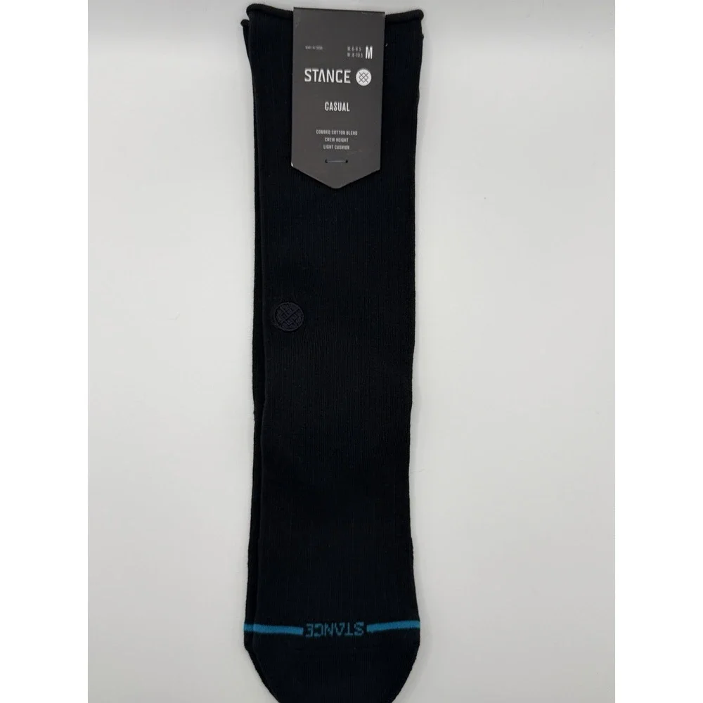 Stance Rolled Solid Crew Socks Black Womens Medium W546C25ROL NWT